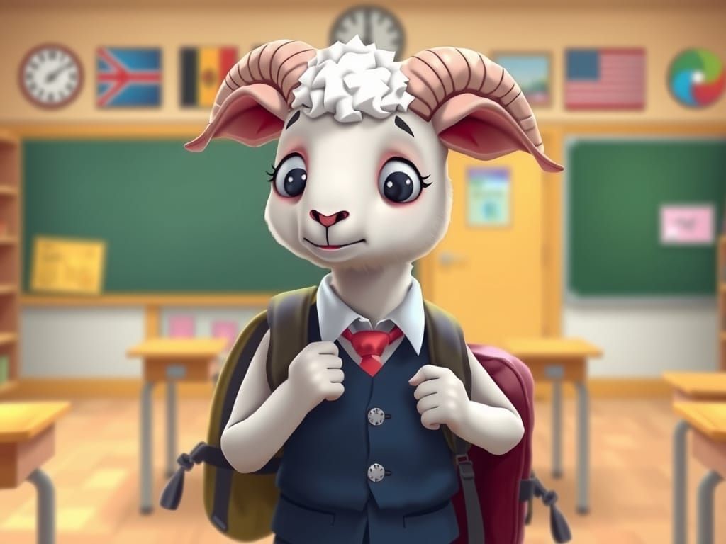 Timid Lamb's First Day: Cartoon Style