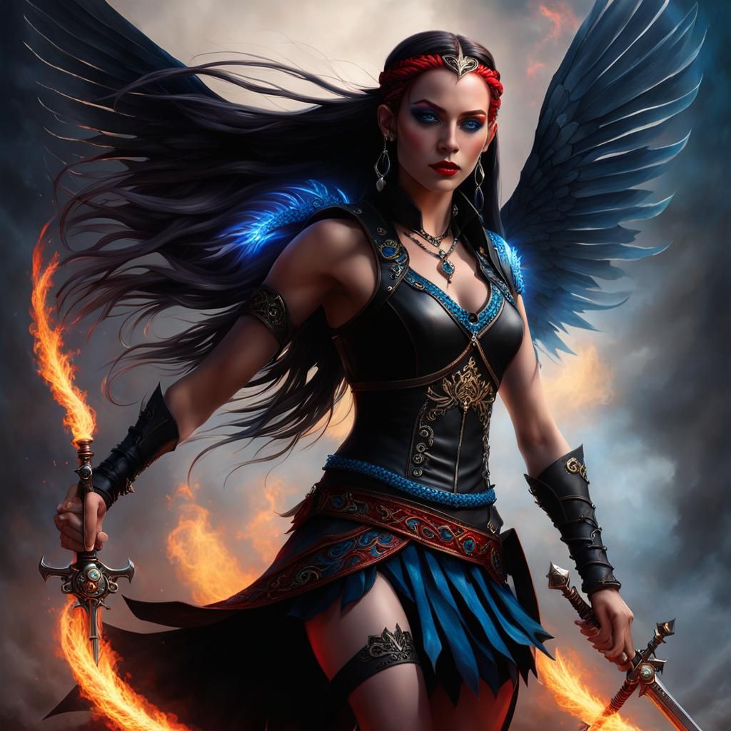 Fantasy Valkyrie Warrior with Flaming Sword