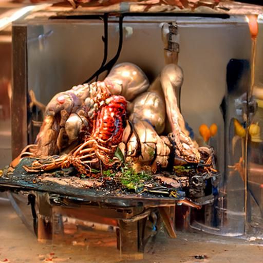 Biopunk Captive Heart Diorama in Oil Painting Style