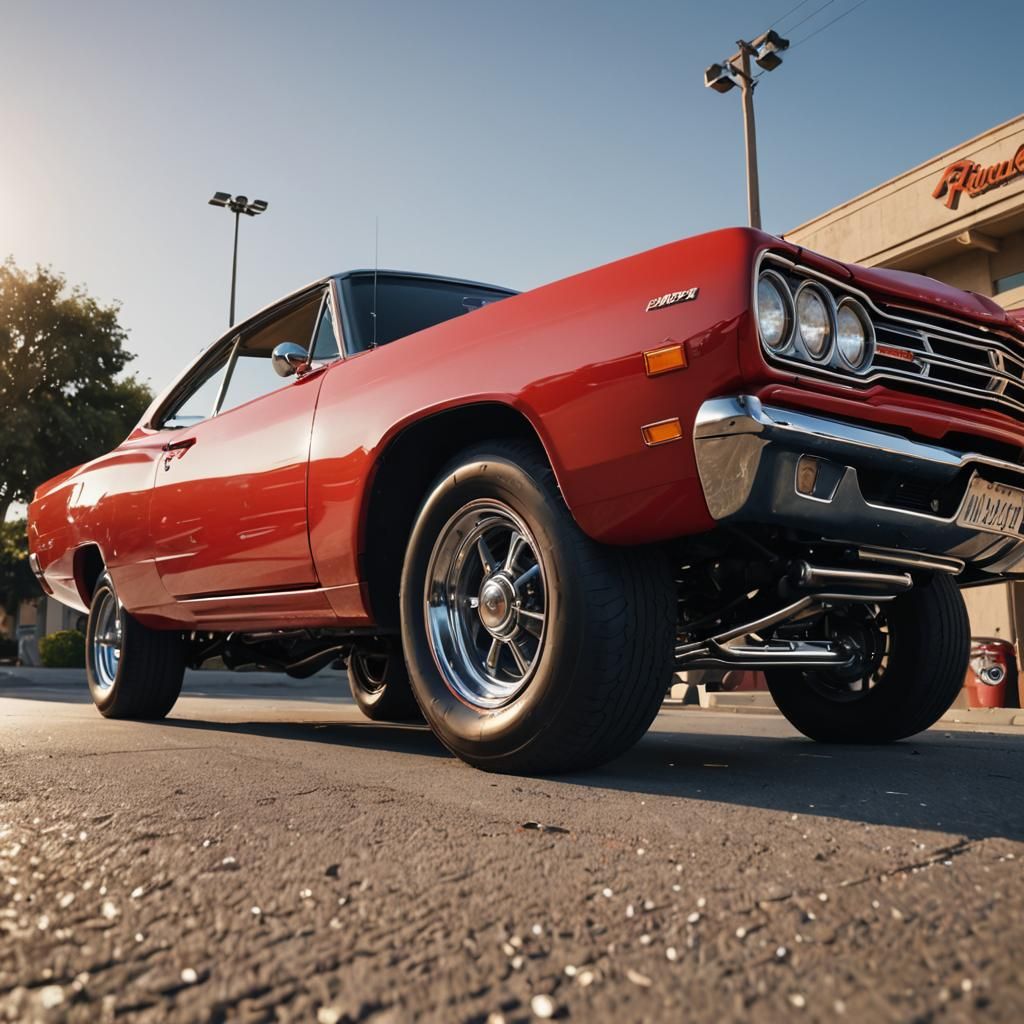1970 roadrunner hotrod car, chrome supercharger stickingout ...