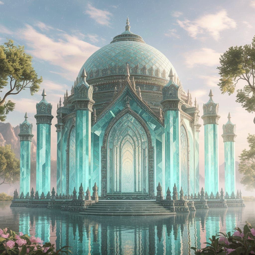 Aquamarine Crystal Temple in Fantasy Style