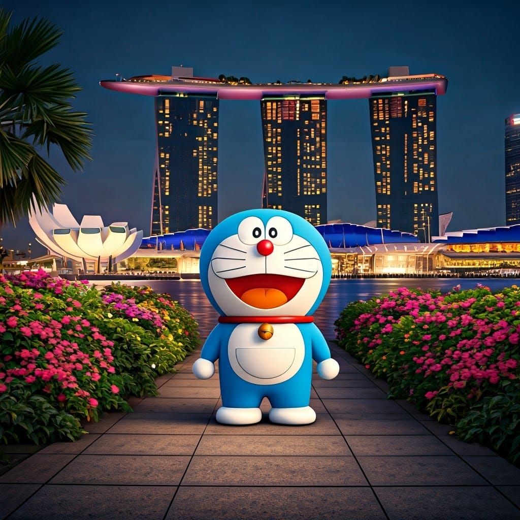 Doraemon in Dreamlike Marina Bay Sands Landscape