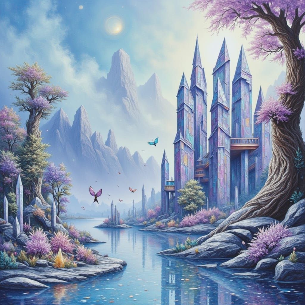 Enchanted Crystal City in Dreamy Landscape
