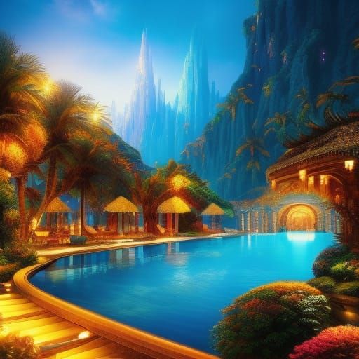 Whimsical Fantasy Swimming Pool in Hyperrealism