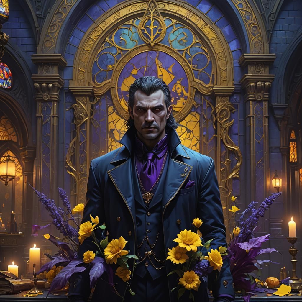 Modern Vampire Art in Purple and Yellow