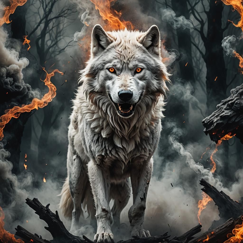 Ember-Eyed Smoke Wolf in Dark Fantasy Style