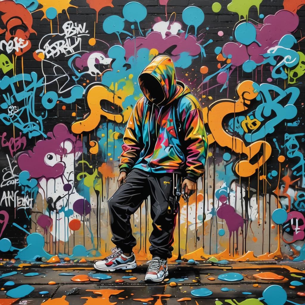 Graffiti Art Splash Painting with Polychromatic Colors