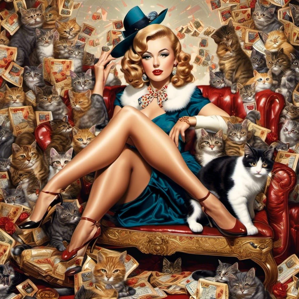 Beautiful Cat Portrait in Watercolor Mosaic Style