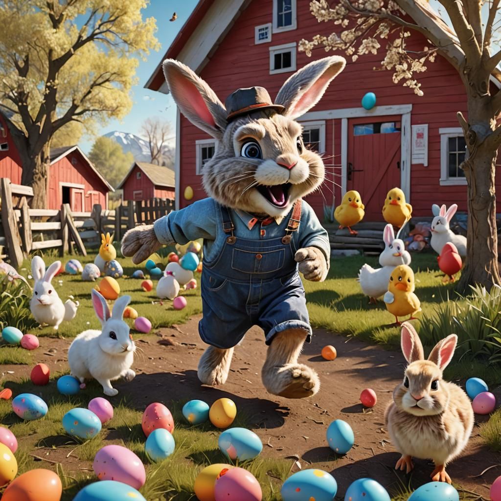 Deranged Easter Bunny Chases Chicks at Barn