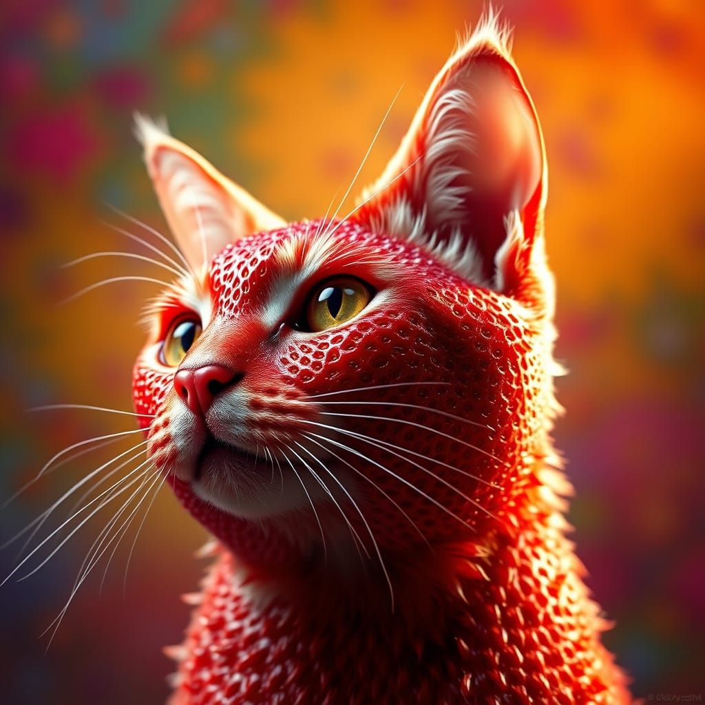 Hyperrealistic Strawberry Cat Portrait in Vibrant Concept Ar...