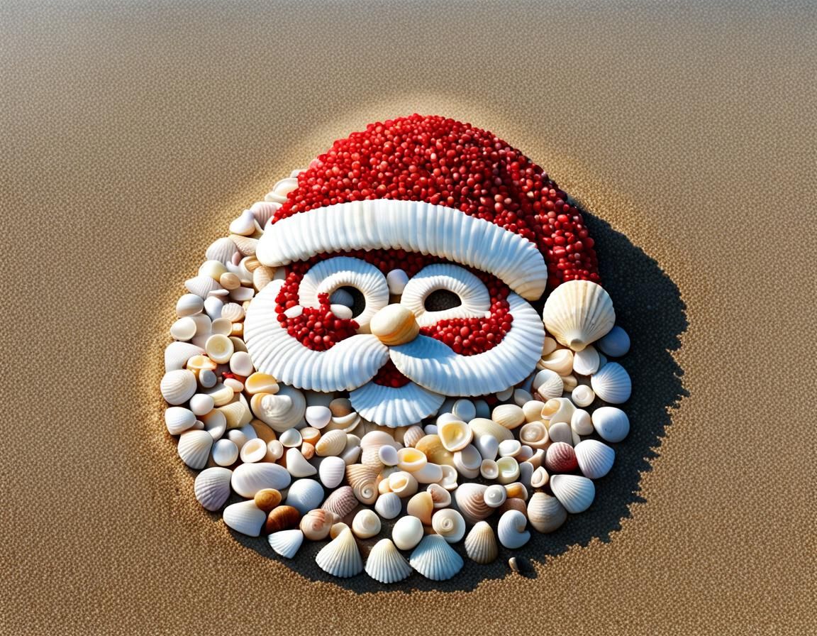 Seashell Santa Claus Art on the Beach
