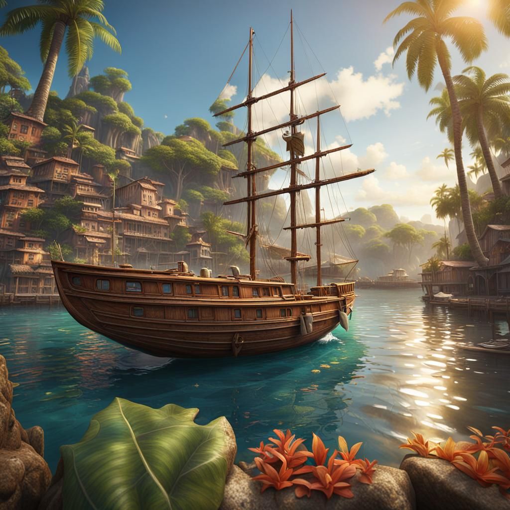 Tropical Harbor: A Matte Painting of Tranquility