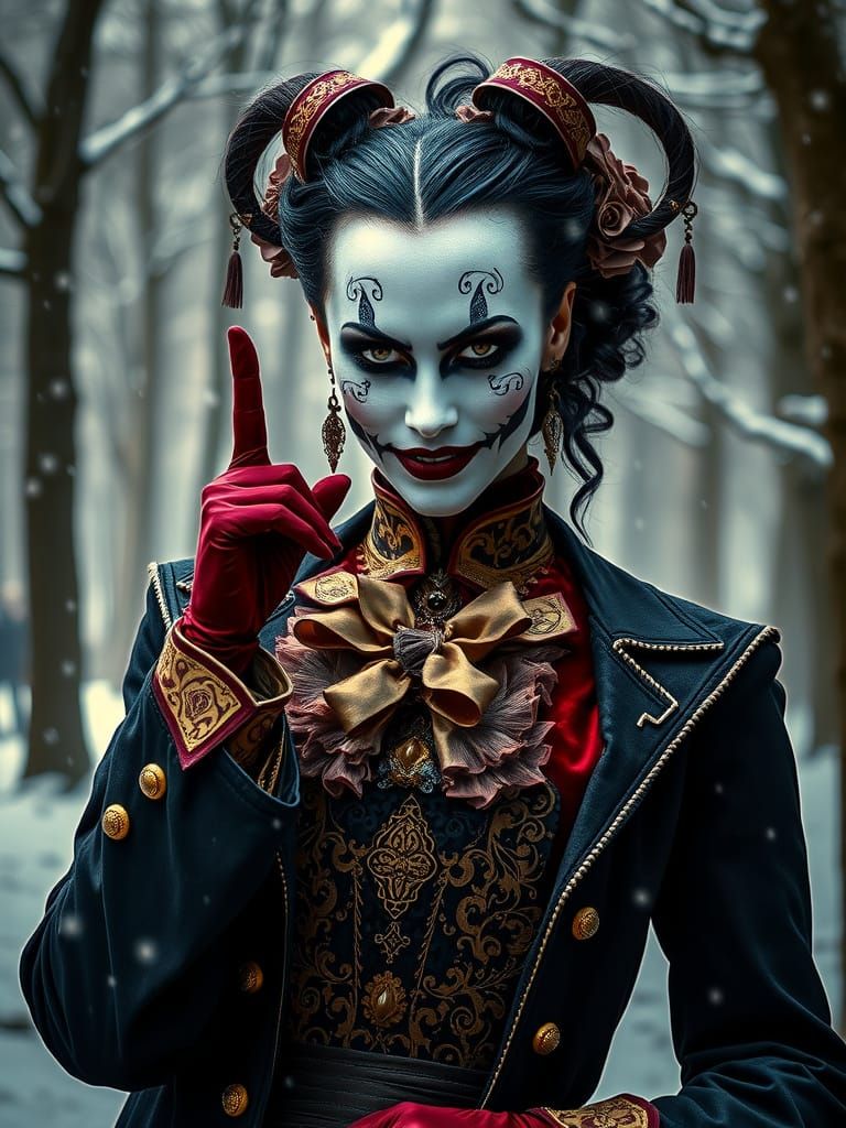 Harlequin in Victorian Costume Silencing, in Hyperrealistic ...