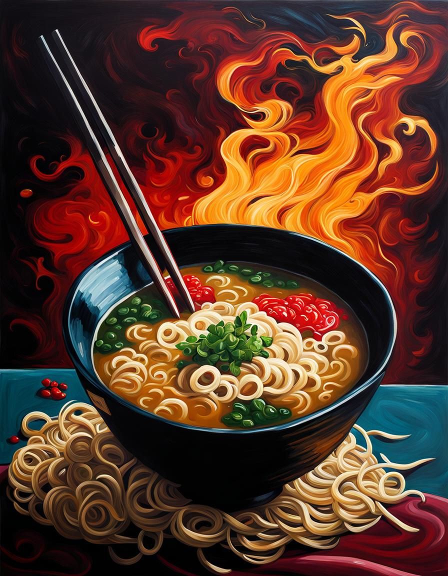 Miso soup with ramen noodles. Hot!