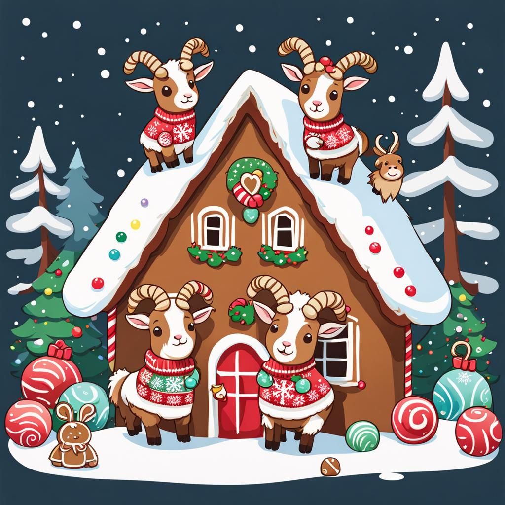 Chibi Goats Celebrate Christmas with Gingerbread