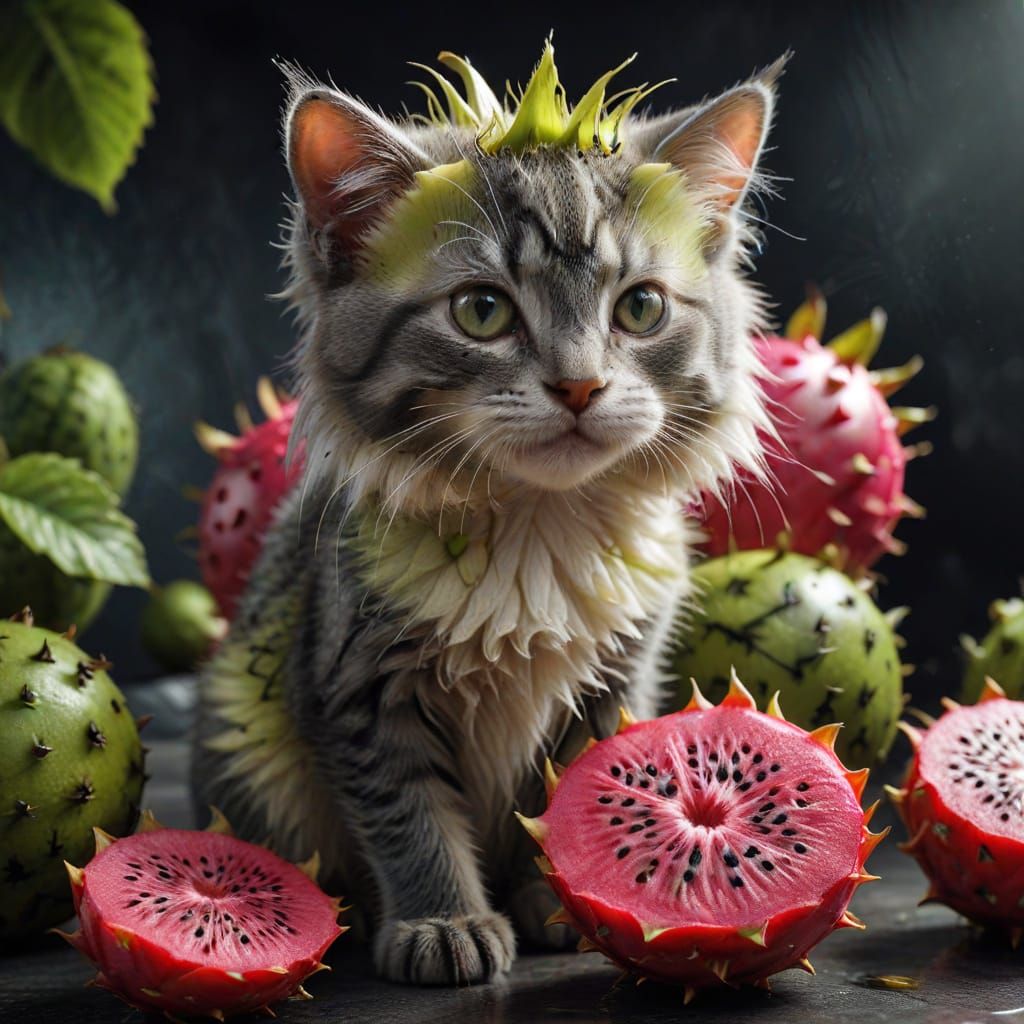 Hyperrealistic Feline Fruit Fusion in High Definition