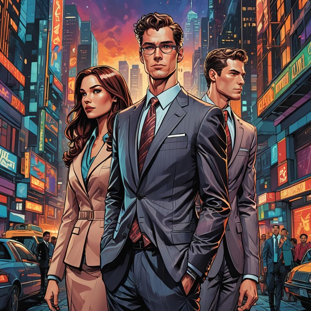 Confident Professionals in a Dynamic Metropolitan Comic Art ...