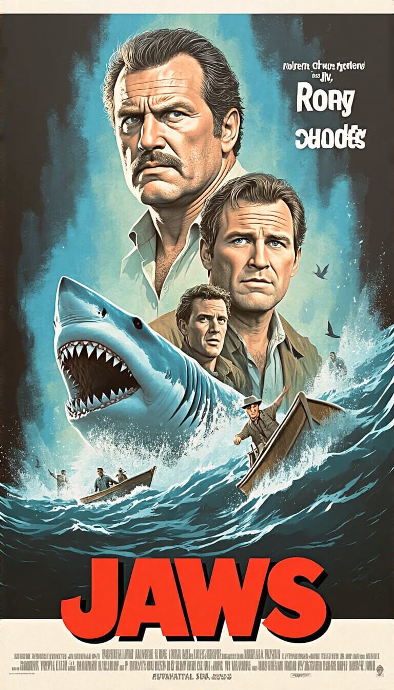 Jaws Movie Poster in Thrilling Illustrative Style