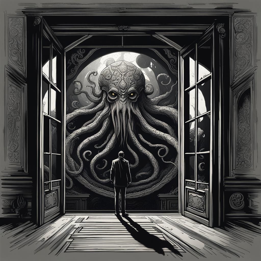 Yog-Sothoth Outside Window: Dark Fantasy Concept Art