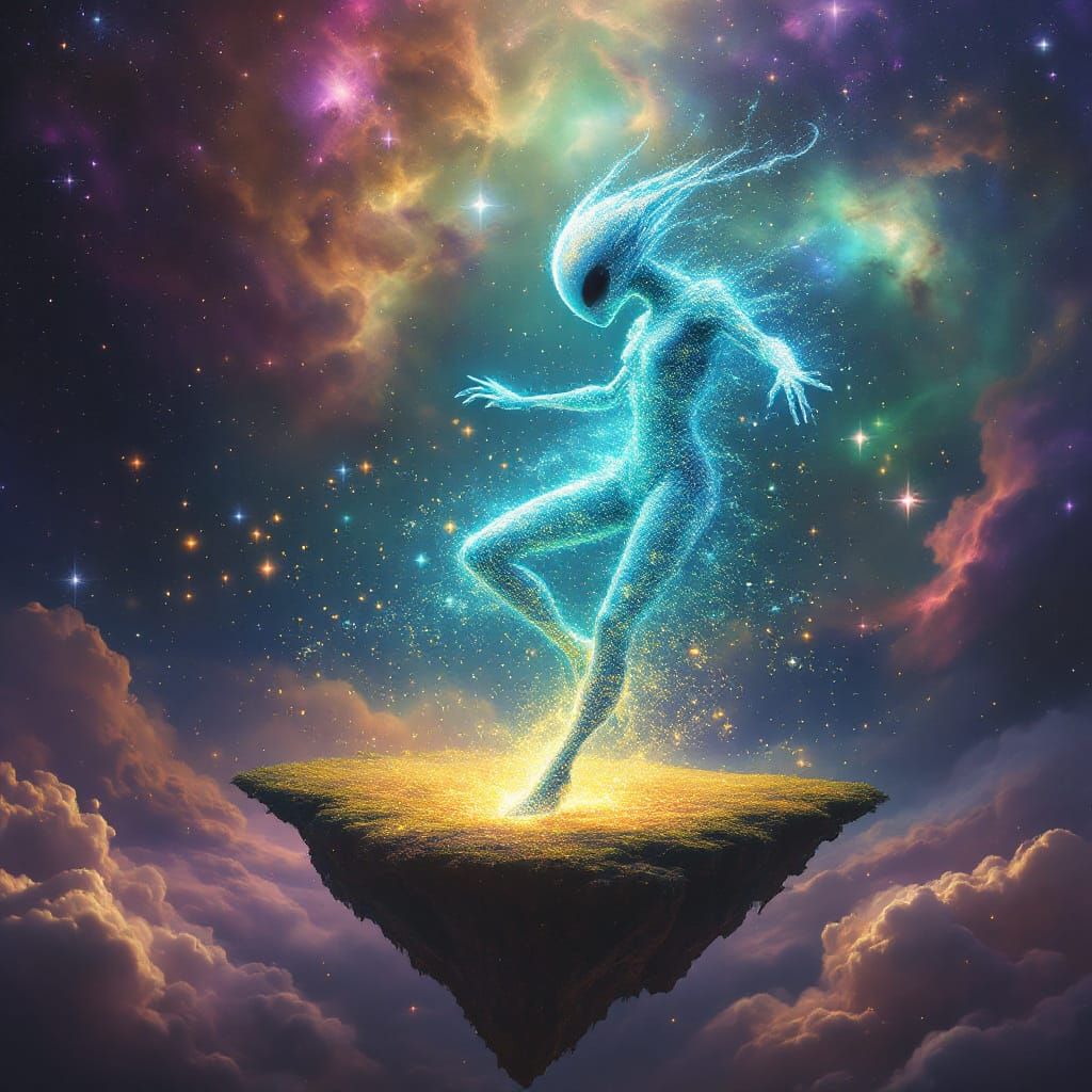Ethereal Alien Dancer in Vibrant Nebula