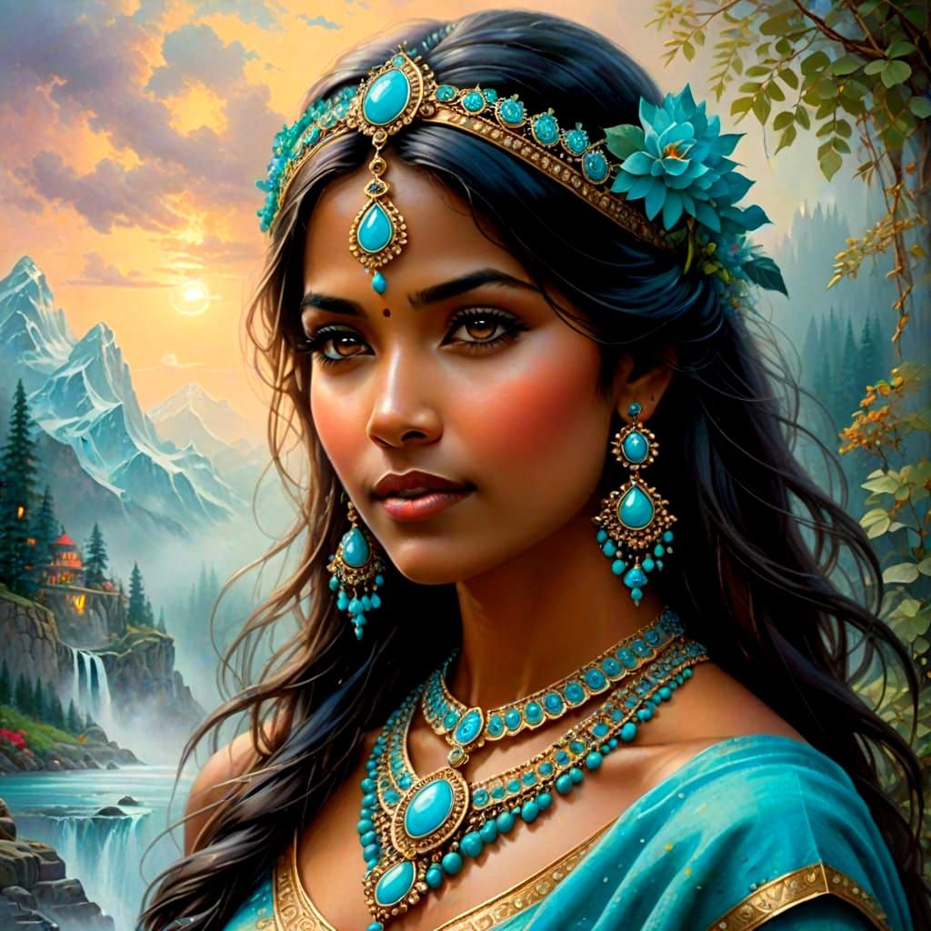 Indian Woman in Turquoise Jewelry: Ethereal Fantasy