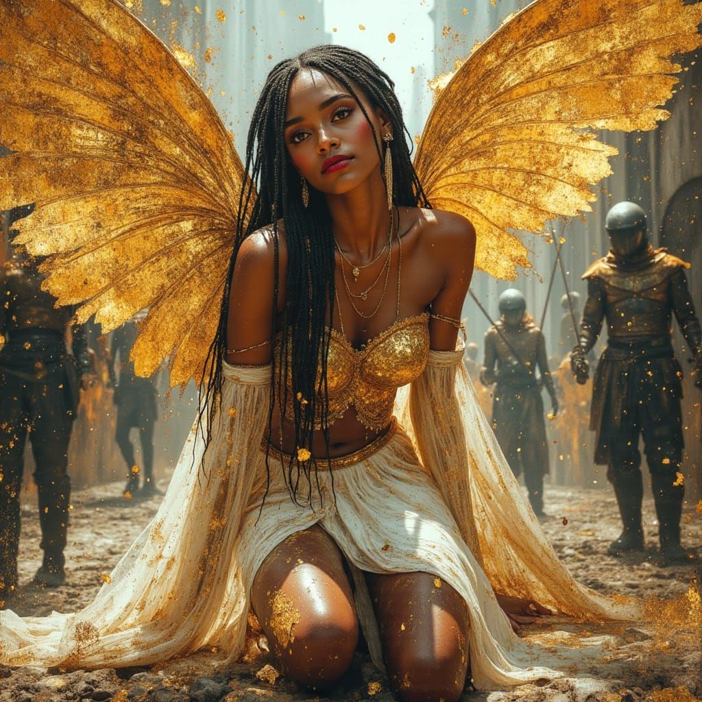 African Goddess Battles in Cyberpunk City, Vogue Style
