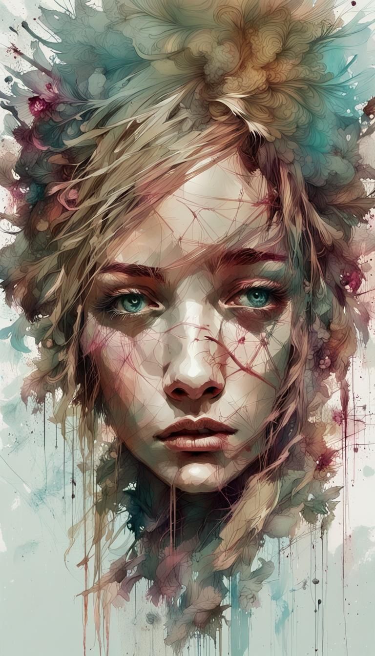 Intricate Grunge Digital Art in Triadic Colors