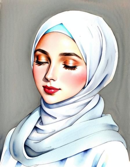 Watercolor Portrait of Woman in Hijab