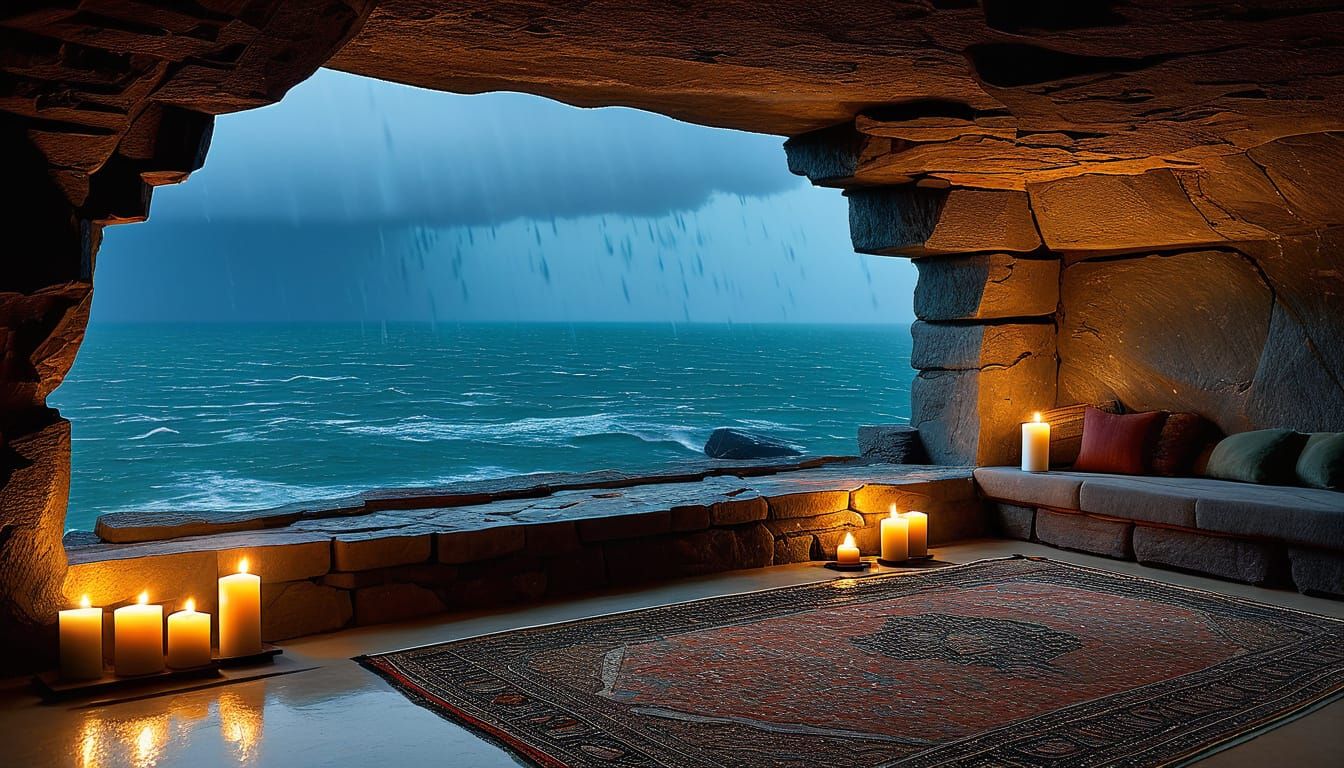 Cozy Sea Cave Reading Nook with Ocean View