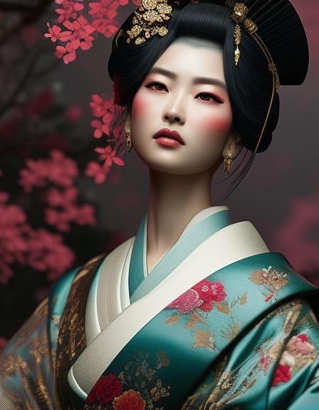 Detailed Geisha Portrait Inspired by Fantasy Art
