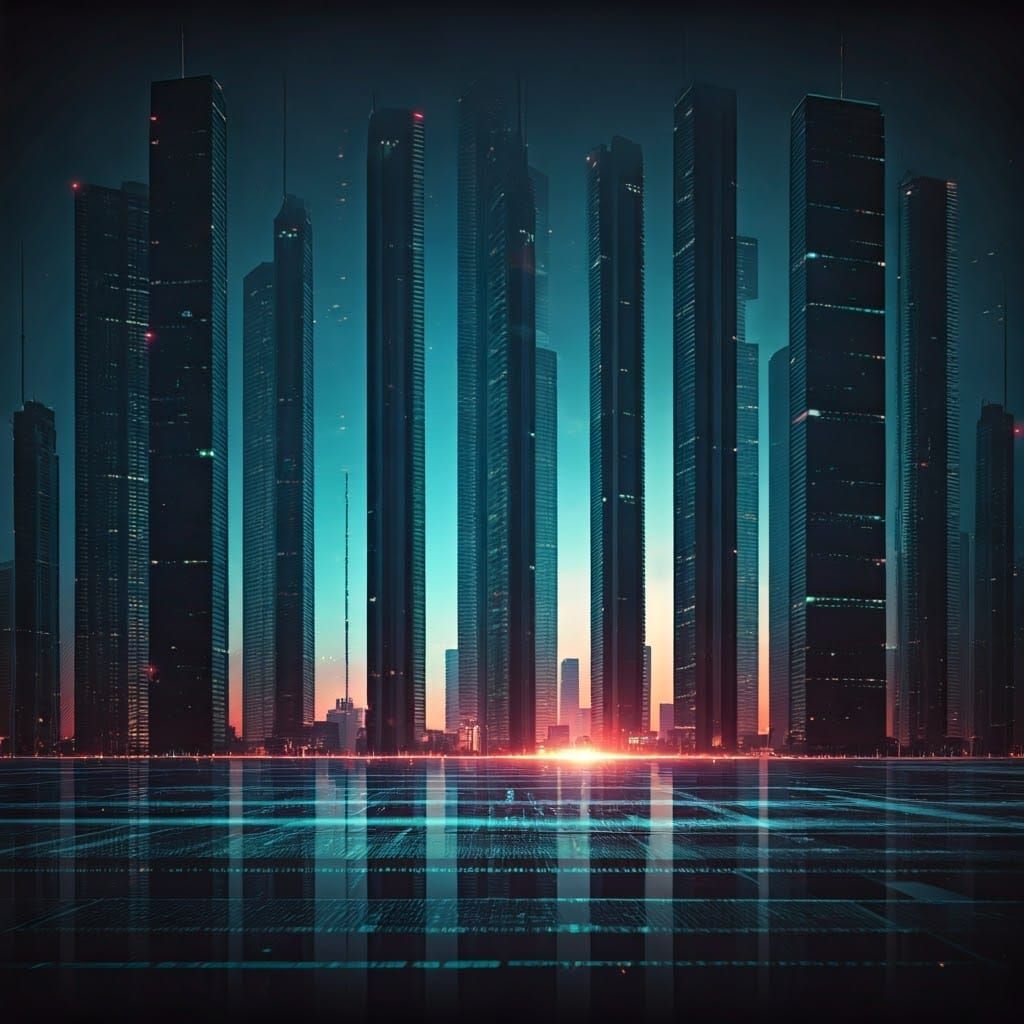 Abstract Surrealism: Futuristic Cityscape at Dusk