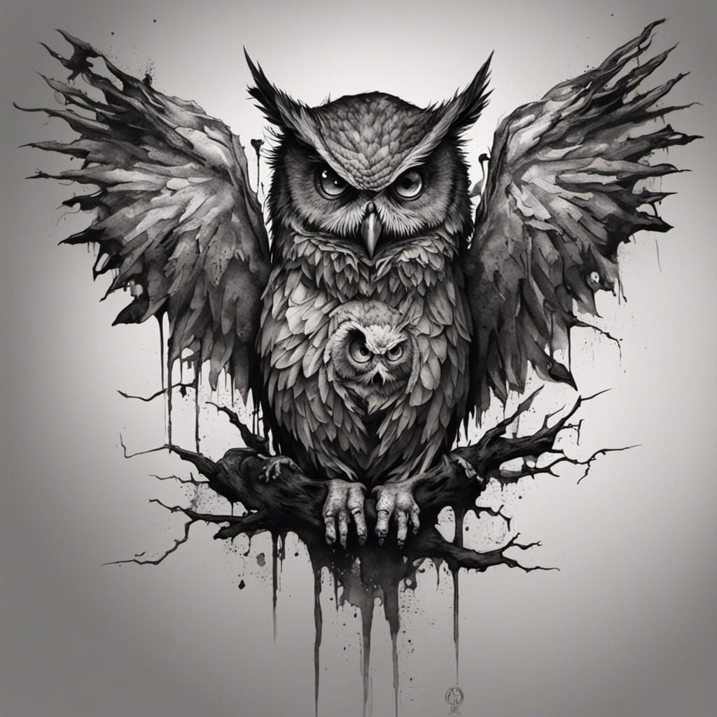 Sinister Zombie Owl Tattoo Design