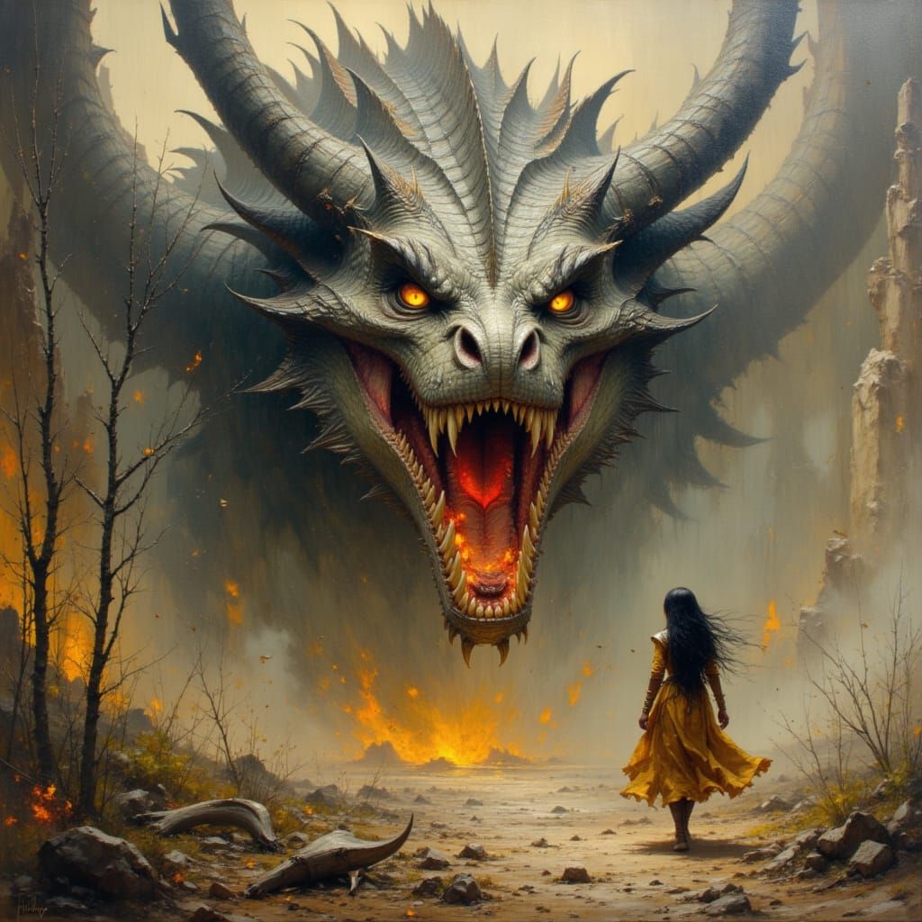 Golden Warrior Goddess Confronts Fiery Dragon