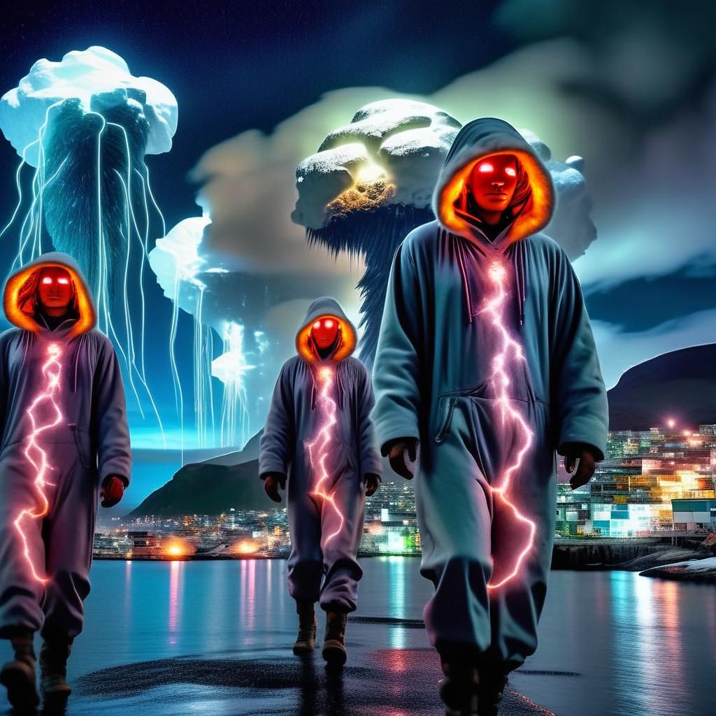 Neon Antarctic City of Spirit People