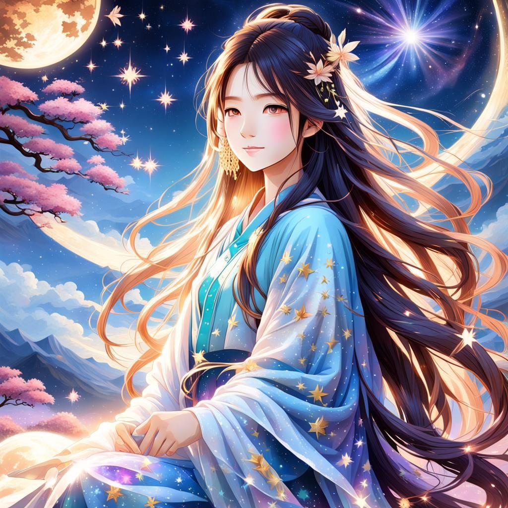 Serene Asian Beauty in Celestial Dawn Robe