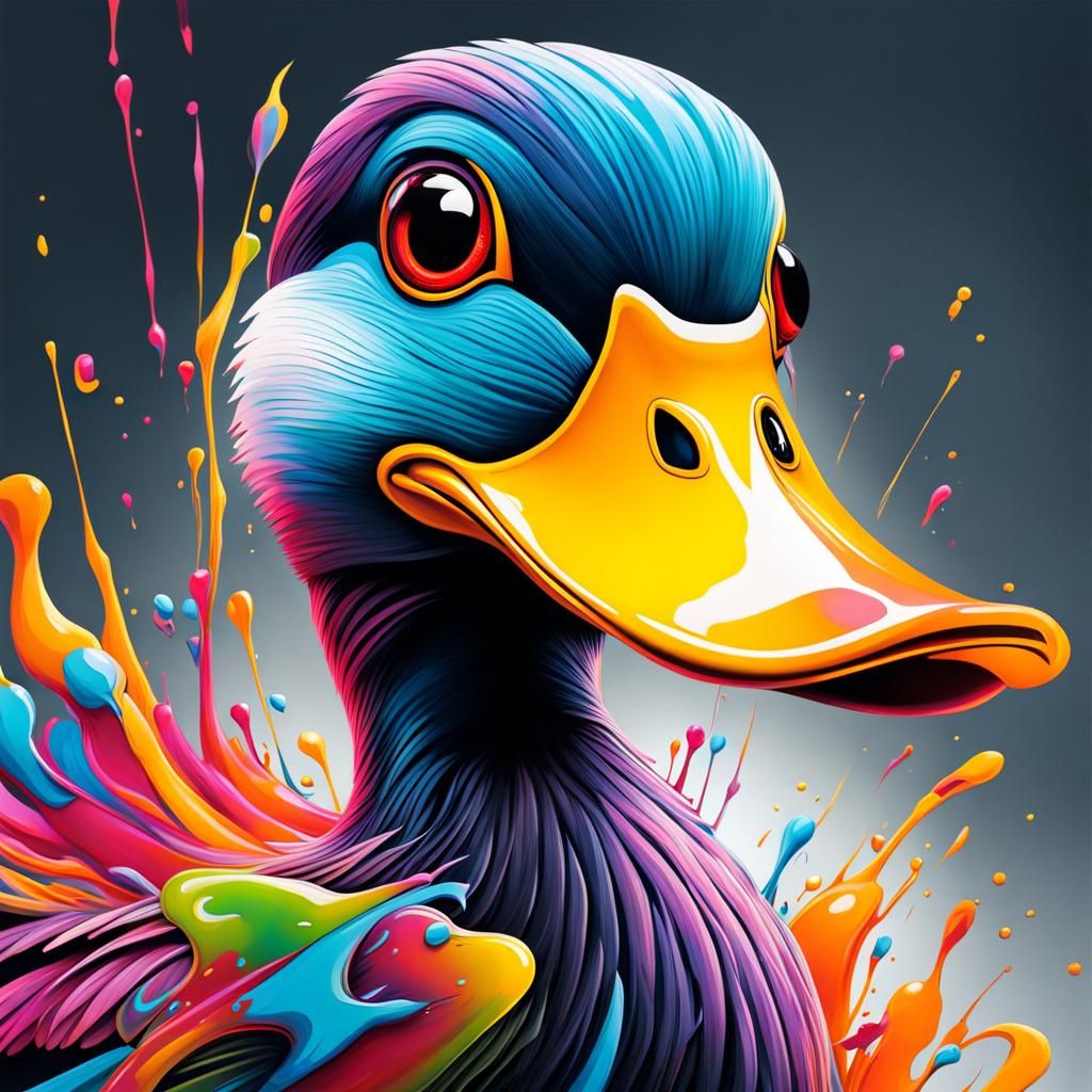 Mechanical Duck in Graffiti Splash Art Style