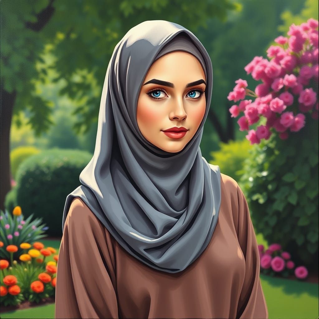 Beautiful Hijabi Woman Portrait in Oil Painting Style