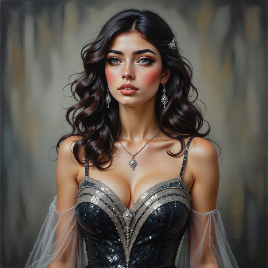 Elegant Contemporary Portrait of a Young Woman in Dark Gray ...