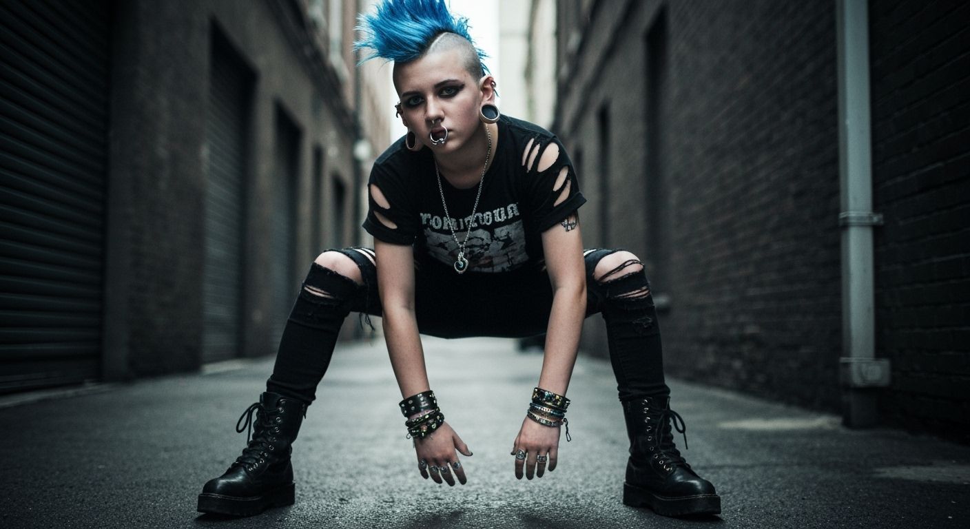 Punk Rock Youth in Dimly Lit Alley