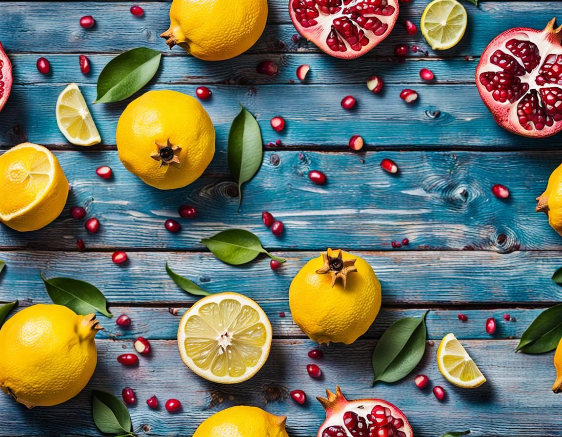 Vibrant Fauvist Still Life of Lemon and Pomegranate