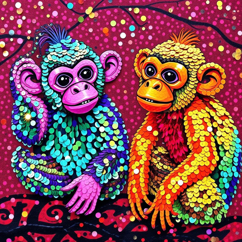 Sequined Monkeys in Vibrant Colors
