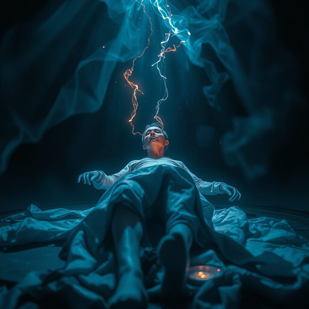 Ethereal Soul Departs Body with Bioluminescent Glow