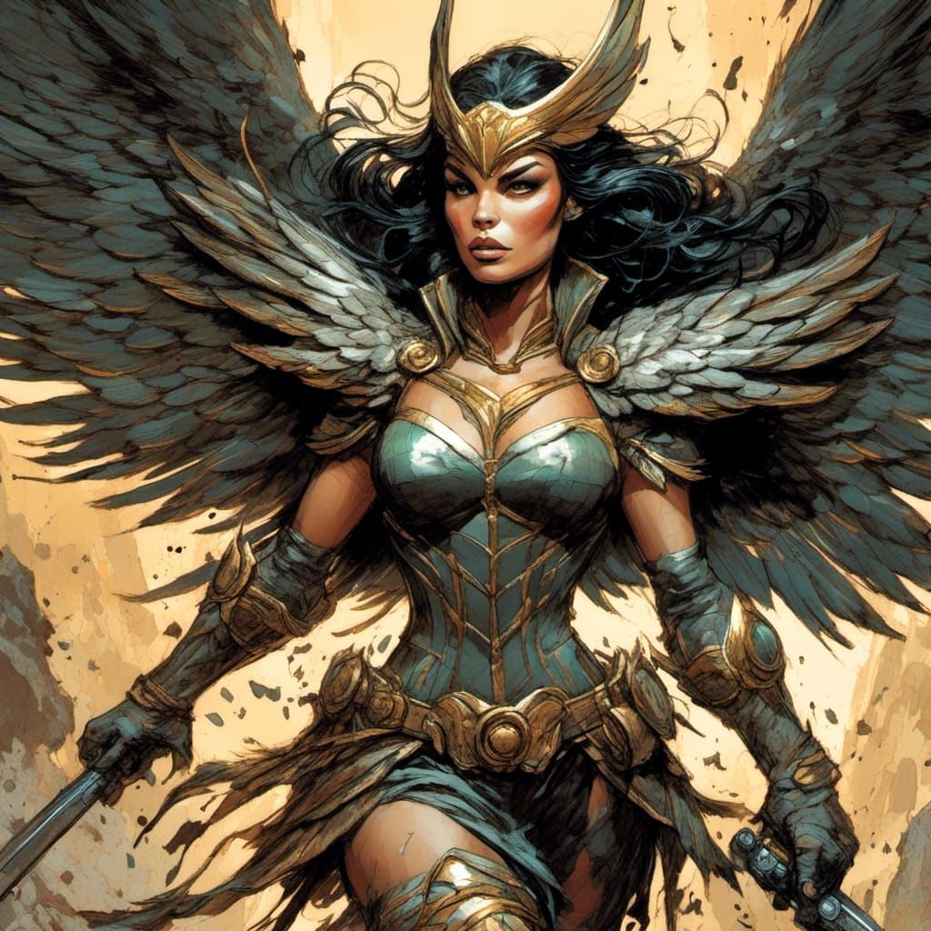 Hawkwoman Close-Up in Jamie Hewlett Comic Style