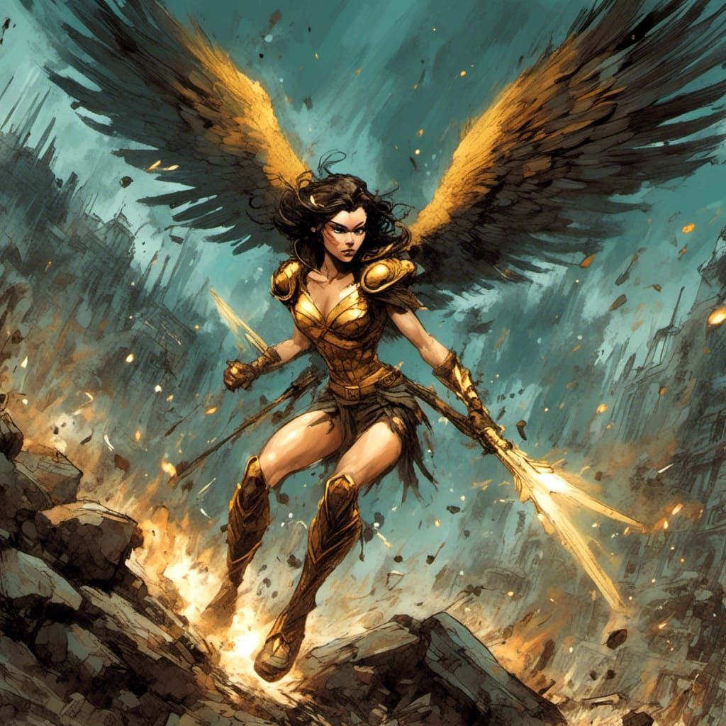 Hawkwoman in Jamie Hewlett Style Comic Art