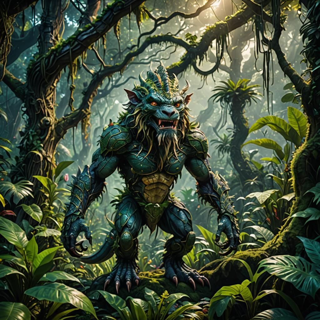 Perfect fantasy creapy creature in a magical jungle