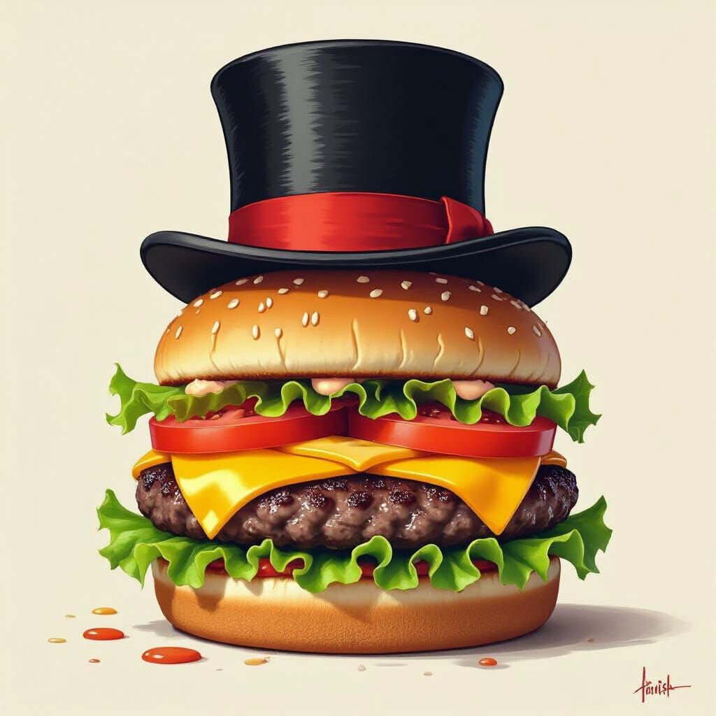 Hamburger with Top Hat in Digital Art Style