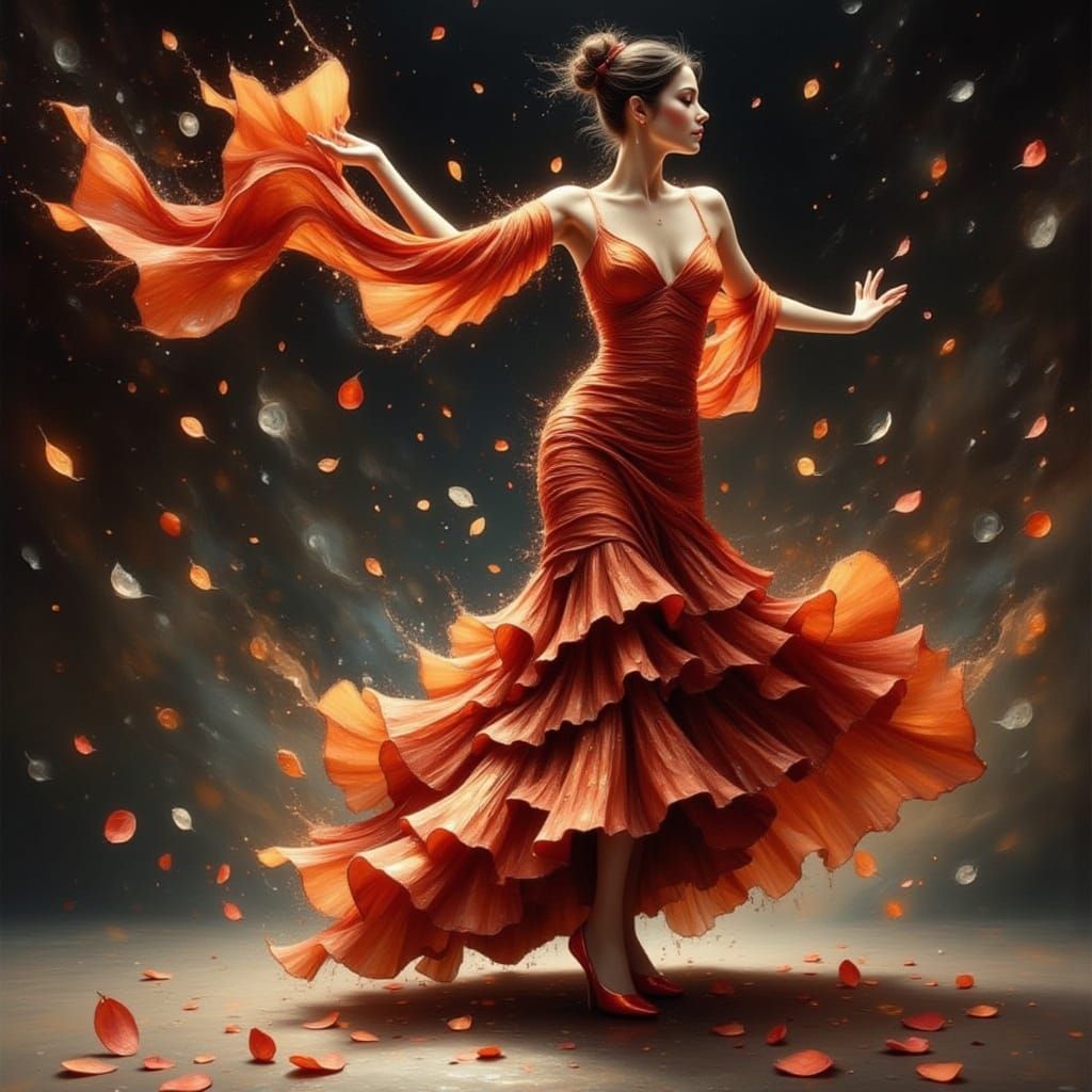 Flamenco Dancer in Watercolor with Flowing Movement