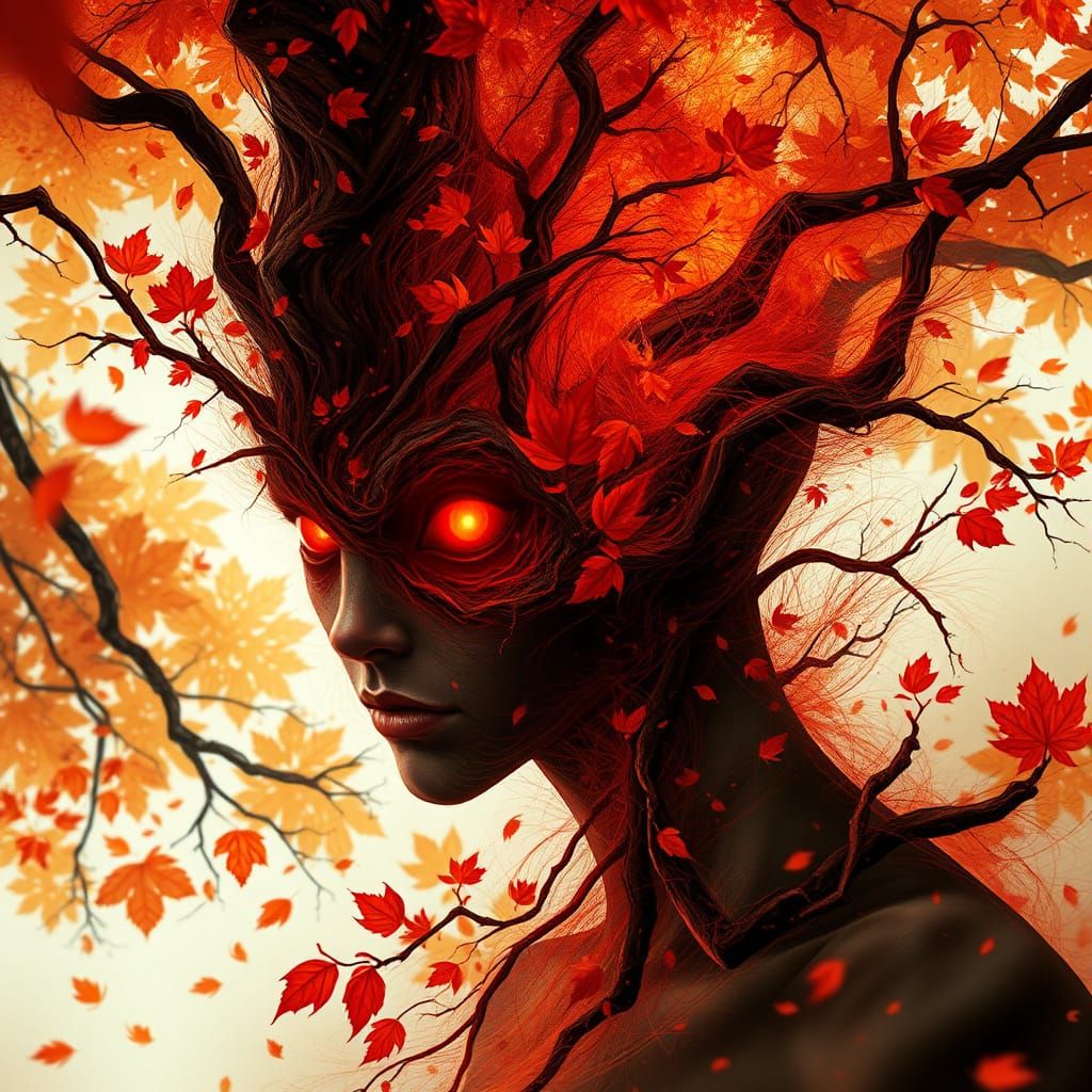 Psychedelic Storm: Red-Eyed Form in Chaotic Tempest