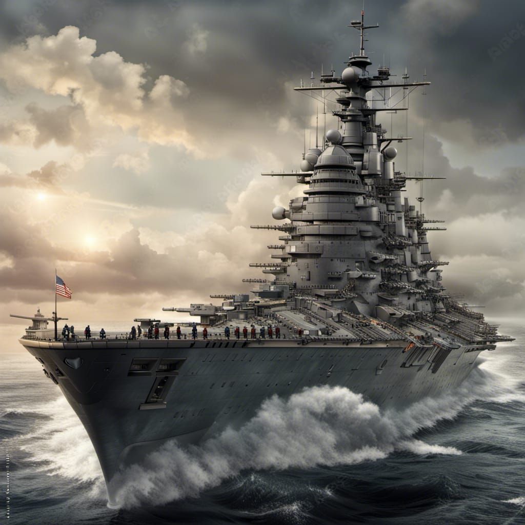 Modern American Battleship on the Sea