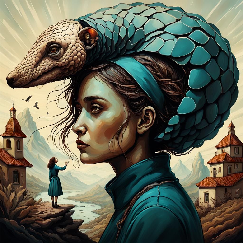 Woman and pangolin